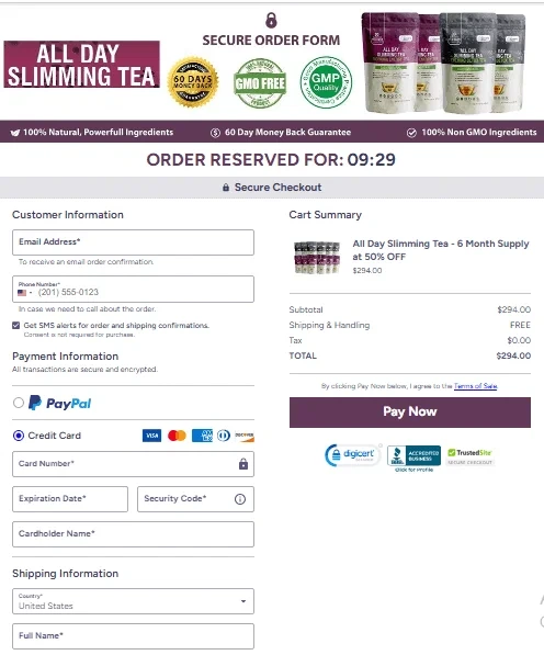 All Day Slimming Tea checkout page screenshot