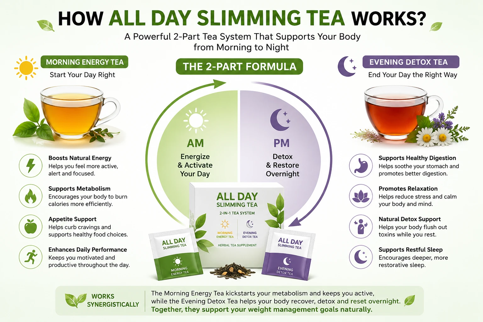 How All Day Slimming Tea AM and PM formula works
